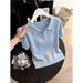 Summer New Women's Sweet Light Blue Collared Short Sleeve Knitted Top Korean Style Gentle Soft T-Shirt 2026_ecoleips.com