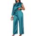 Women's Satin Lounge Set Asymmetrical Short Sleeve Top Wide-Leg Pants Rose Pink Sage Green Lavender S-3xl_ecoleips.com