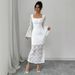 Women's Clothing New Lace Trumpet Sleeve Slim Slit Dress_ecoleips.com