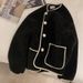 Faux Shearling Jacket – Women’s Oversized Round-Neck Fall Coat, Soft Fleece-Like Polyester Outerwear (Khaki/Black/Cream, M-3XL)_ecoleips.com