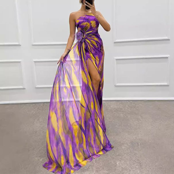 Women's Clothing Chiffon Printed Split Dress INS Leisure Party Long Dress_ecoleips.com