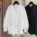 Women's Clothing V Neck Tassel Button Down Shirt Female Designer Niche Tops Spring Shirts_ecoleips.com