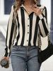 Women's Long Sleeved Cardigan Shirt Striped Black White Casual Professional Top Stylish Occasions Blouse_ecoleips.com