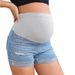 K New Minimalist, Fashionable, Casual High Waisted, Adjustable Belly Support, Perforated Denim Shorts For Pregnant Women_ecoleips.com