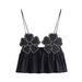 Summer Foreign Trade European And American Women's Clothing New Style Black Shiny Floral-decorated Pure Cotton Top,_ecoleips.com