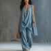 Women's Sleeveless Stand Collar Solid Color Cotton Linen Suit Elegant Loose Resort Style Spring Summer_ecoleips.com