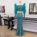 Women's Clothing Festival Wear Party Captain Sleeve Feather Splicing Sequins Heavy Long Skirt_ecoleips.com