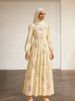plus Size Printed Long Dress With Puff Sleeves Fitted Waist Full Skirt For Women Muslim Fashion Independent Website Middle East_ecoleips.com