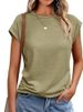 K Women's Vest Round Neck Short Sleeved T-shirt Solid Color Round Neck Top Sleeve_ecoleips.com