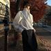 Fashion White Silhouette Shirt Women's Stand Collar Cross Loose Long Sleeves Sense Of Design Blouse New P58Q_ecoleips.com