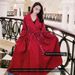 Acetate Satin Trench For Women, New Autumn Slim-fit, Lace-up, Mid-length, Double-breasted, Red, Elegant, Over-the-knee_ecoleips.com