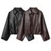 Women's Trendy Faux Leather Bomber Jacket Versatile Lightweight Outerwear In Two Colors Spring/Autumn Elegant England Style_ecoleips.com