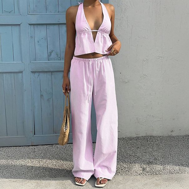 Women's Summer Casual Trousers Set Clothing Vacation Vest_ecoleips.com
