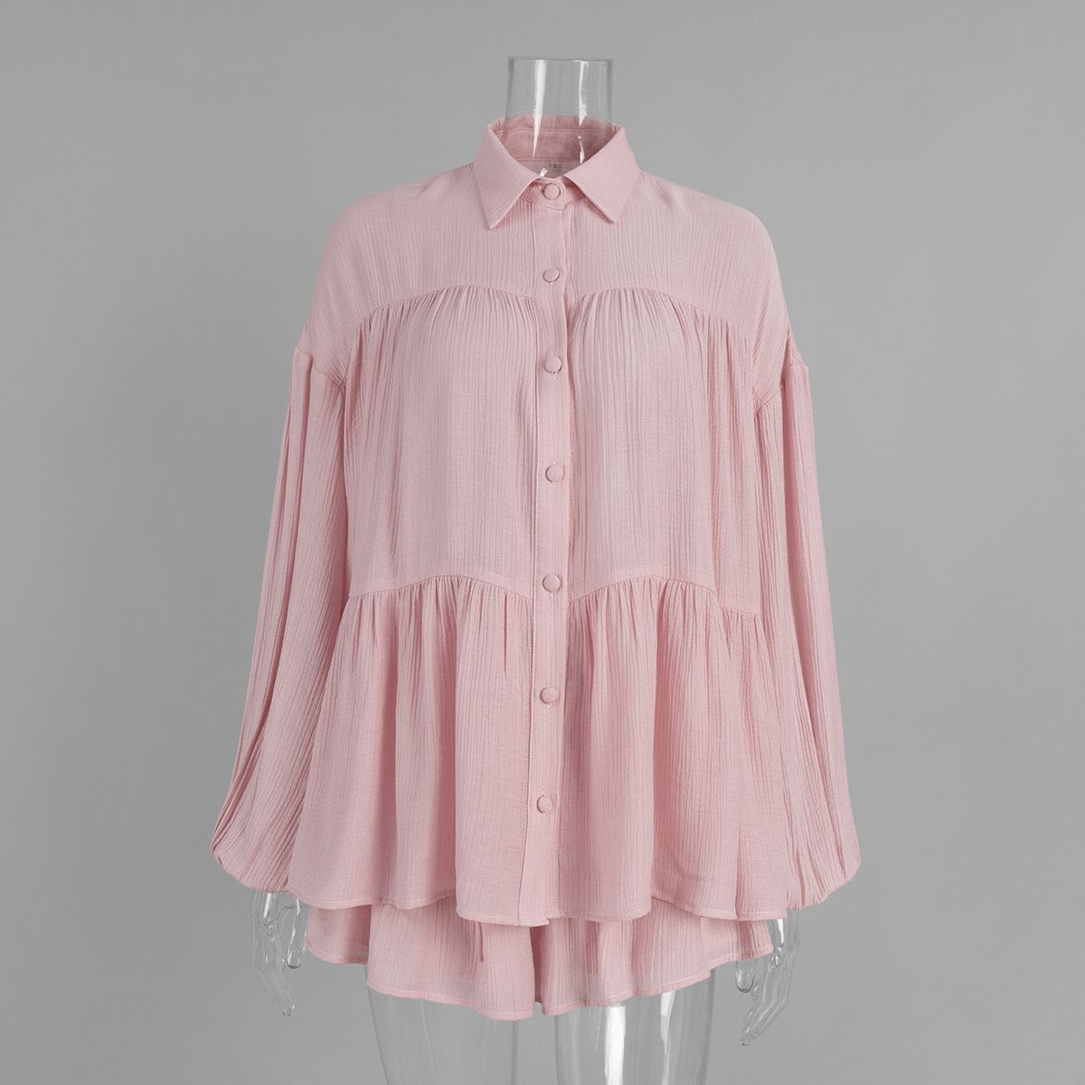 Women's Clothing Casual Vacation Shirt Set Lantern Sleeve Ruffle Hem Shorts Spring/Summer New_ecoleips.com