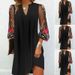 Women's V Neck Long Sleeve Floral Pleated Dress Sheer Style Summer New Arrival_ecoleips.com