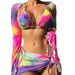 Women's Clothing Multi Color Tie Dyed Bikini Three Piece Long Sleeved Mesh Swimsuit Female Sense_ecoleips.com