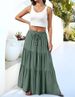 Women's Clothing Pleated High Waist Belt Pocket Long Skirt A Line Elegant Layered Beach Skirt_ecoleips.com