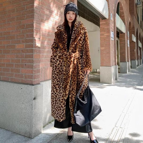 Leopard Print Faux Fur Coat – Oversized Longline Blazer-Style Jacket With Belt (S-XXXL, Animal-Friendly)_ecoleips.com