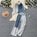Women's Clothing Women's Style Casual Fashion Set Splicing Hooded Sweatshirt High Waist Wide Leg Pants Denim Two Piece Outfit_ecoleips.com