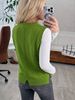 Solid Color Knit Sleeveless Vest, Women's V-Neck With Cartoon Pattern Knitwear_ecoleips.com