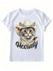 Women's Cartoon Cat T-shirt, Round Neck Loose Top, Fashion Item_ecoleips.com