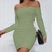 Off-Shoulder Bodycon Dress With Ruffle Sleeves – Stretchy Milk Silk Wrap Dress For Women (XS-XL, 6 Elegant Colors)_ecoleips.com