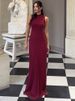 Mozision Half High Collar Sleeveless Knit Maxi Dress For Women Fashion Solid Bodycon Sexy Pleated Long Knitted Sweater Dress_ecoleips.com