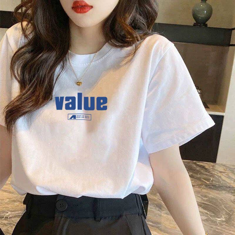 1pcs Summer Pure Cotton T-shirt Women's Basic Fashion Tee Solid Ladys Short Sleeve Loose Tops Females Large Size Printed Tshirts_ecoleips.com