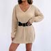Women's V-Neck Sweater Dress Soft Knit Pullover Casual Long Sleeve Tunic Top Winter Fall Layering Staple_ecoleips.com