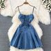 Women's Clothing Summer New Style Strap Waist Slimming Backless Sleeveless Sexy Sweet And Spicy Denim Suspenders A Line Dress For Women_ecoleips.com