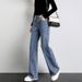 High Waist Stretch Denim Pants For Women - Relaxed Fit Straight Leg Cropped Jeans With Vintage Wash (Light Blue/Dark Blue)_ecoleips.com