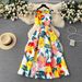 Women's French Retro Print Dress Round Neck Sleeveless Slimming Elegant Full Skirt Summer Style_ecoleips.com