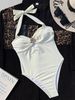 Women's European American Style One Piece Bikini Swimsuit Metallic Flower Lace-Up Design Sexy Summer Swimwear_ecoleips.com