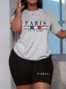 Summer Women's Casual And Fashionable Paris Pattern Print Loose T-shirt+shorts Two-piece Sportswear Suitable For Daily Wear-88_ecoleips.com