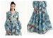 Women's Elegant Slimming Printed Dress V Neck Bell Sleeve Waist Cinching Heavy Duty Beaded Cake Dress_ecoleips.com