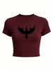 Women's Minimalist Logo T-Shirt, Slim Fit Crop Top, Casual Short Sleeve Summer Streetwear_ecoleips.com