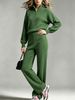 Women Ribbed Knit 2 Piece Tracksuit, Loose Lightweight Hollow Eyelet Skin Friendly Half Zip Long Sleeve Top Wide Leg Pants Set_ecoleips.com