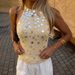 Women's High Neck Sleeveless Sequined Camisole Short Length Vacation Style Spring Summer Top_ecoleips.com