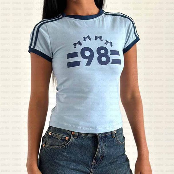 Women's High Street round Neck Jersey Top Summer Fashion Y2K Sexy Ins Letter Print European And American Style Wholesale_ecoleips.com
