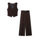 Street Chic Side-Slit Vest & Pleated Lounge Pants Set – Breathable Polyester, 3D Graphic, Trendy Two-Piece Outfit_ecoleips.com