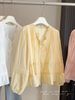 Women's Thin Ruffled V Neck Tie Waist Shirt French Style Spring Summer Top Loose Fit Lantern Sleeve Inner Layer_ecoleips.com