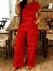 Women's Camouflage Casual Suit Set V Neck Short Sleeved Top With Pants Style_ecoleips.com