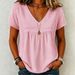 Women's Lace V Neck Pullover Top Solid Color Casual Short Sleeve Shirt American Style Summer New Arrival_ecoleips.com