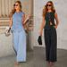 Women's Clothing Fashion Temperament New Button Sleeveless Vest Wide Leg Jeans Denim Suit_ecoleips.com