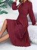 Elegant Pleated Midi Dress With Lantern Sleeves – Flowy Tie-Up Women’s Dress For Spring & Summer_ecoleips.com