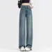New Woman Korean Double Buckle Design Jeans Female Winter Snow Warm Thermal Plush Pants Girls Popular High Waist Denim Trousers_ecoleips.com