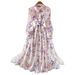 Women's French Style Lace Print Dress Heavy Duty Hollowed Out Lapel Slimming Long Gown With Metal Buckle Waist Cinching For Spring And Autumn_ecoleips.com