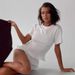 Women's Slimming Pleated Top American Style Hot Girl round Neck Short Sleeve Solid Color Versatile Summer Top Waist Cinching_ecoleips.com
