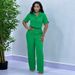 Women's Clothing Solid Color Casual Large Size Short Sleeved Shirts Trousers Two Piece Suits_ecoleips.com