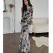 Europe And The United States Women's New Fashion Romantic French Flower Printing Long Sleeve Dress_ecoleips.com